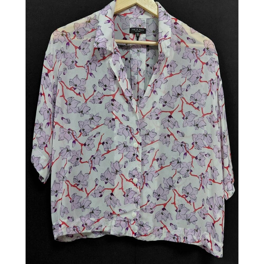 rag & bone NEW YORK Rag & Bone Floral Viscose Blouse Short Sleeve Size XS